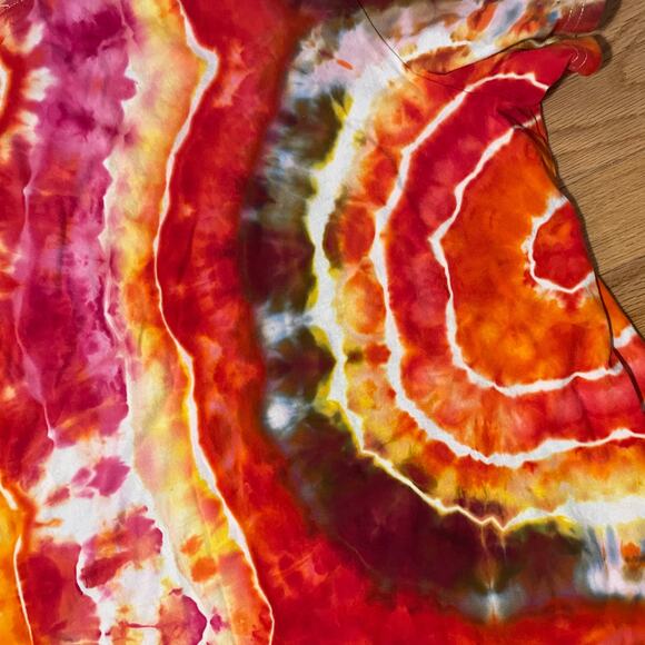 Ice Dyed T-shirt Dress - Tie Dye Hippie Boho - Red Fire Geode (Women's 3XLarge) - Picture 5 of 11